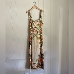 Floral Sleeveless Midi Dress - Cream and Orange